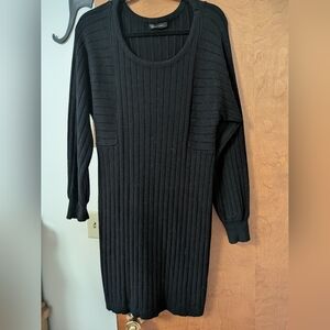 PrettyGarden Black Ribbed Sweater Dress